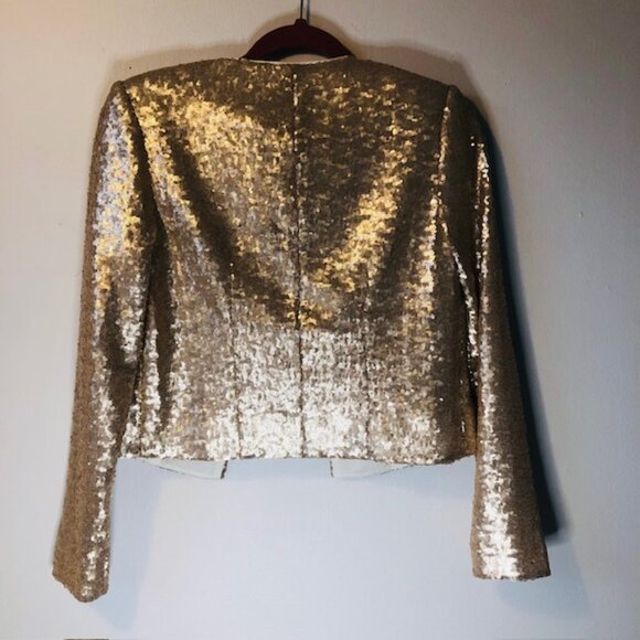 Zoe by Rachel Zoe Champagne Sequin Cropped Blazer Jacket, Size XS, Gold, Elegant - Picture 4 of 9